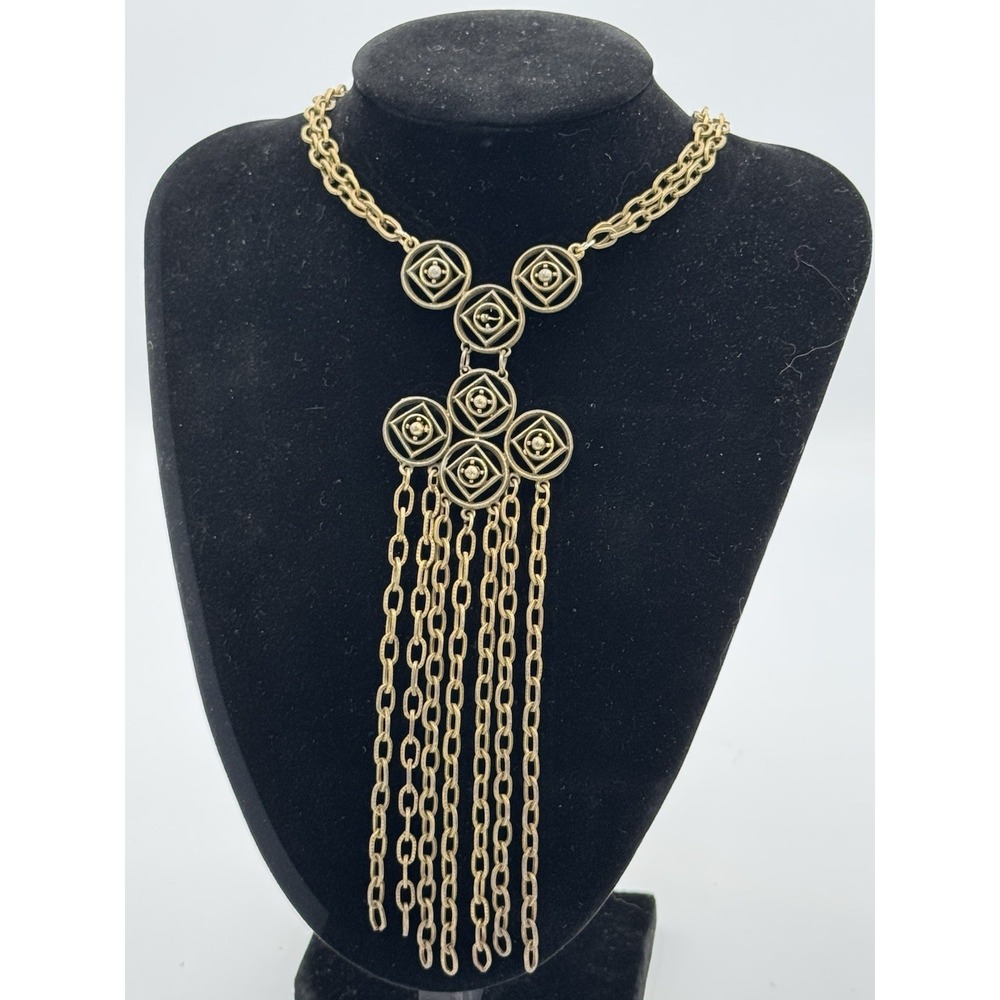 Vintage Art Deco Tassel Gold Tons Necklace Fashion Costume Jewelry Gift